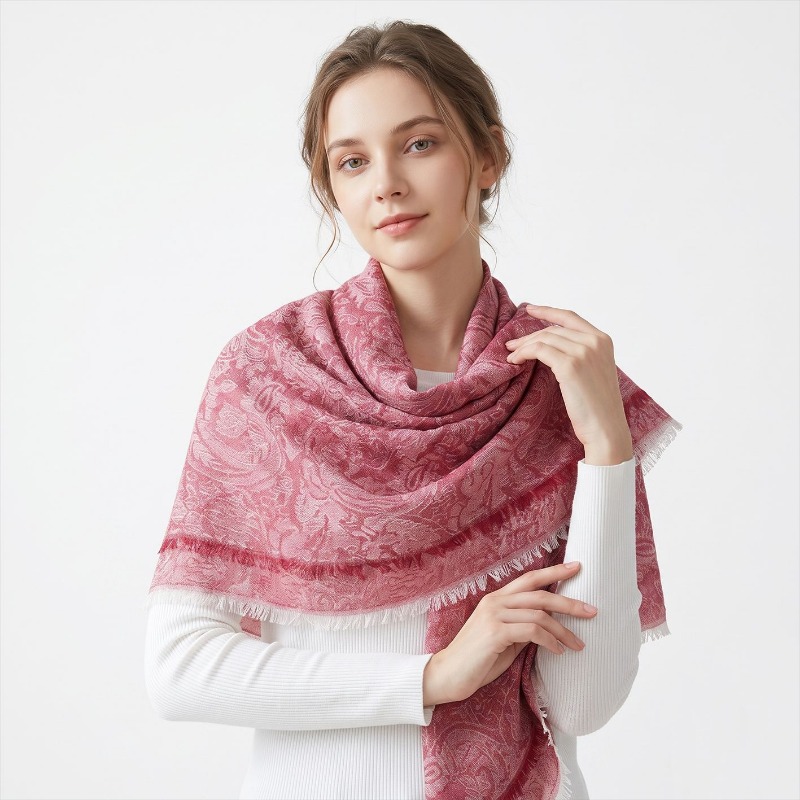 Shawl Wrap Winter - Écharpe florale en laine mélangée pour
