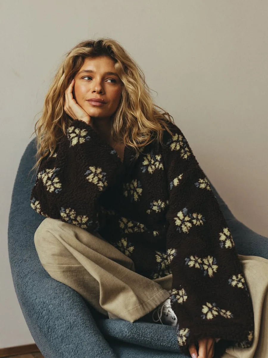 Sweat-shirt à capuche à fleurs - Sherpa Hoodie Fleece avis et prix